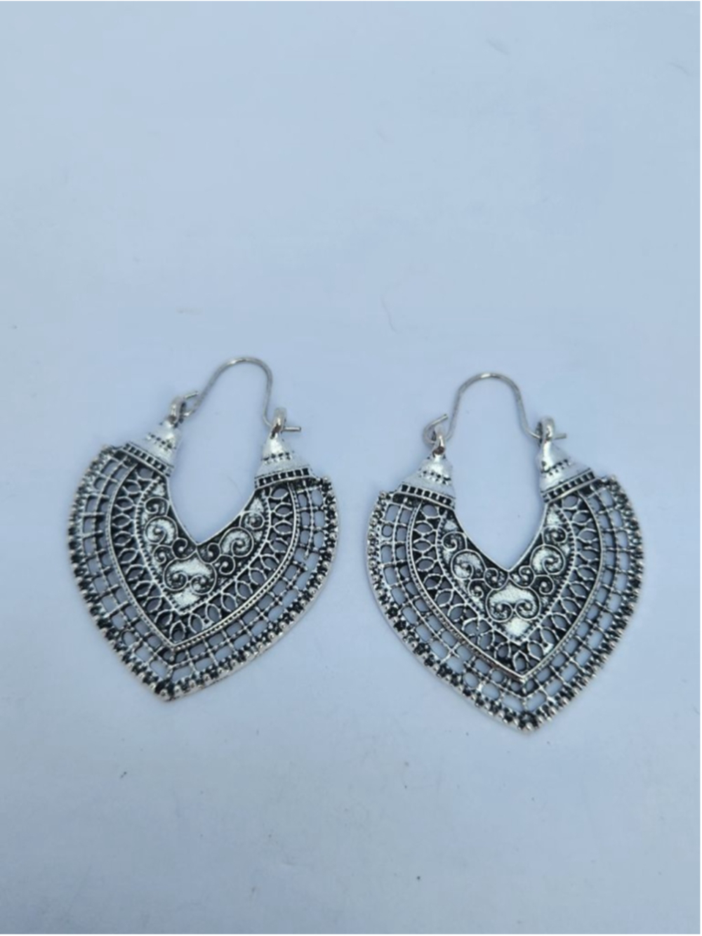 Silver Filigree Teardrop Bohemian Earrings - Picture 9 of 9